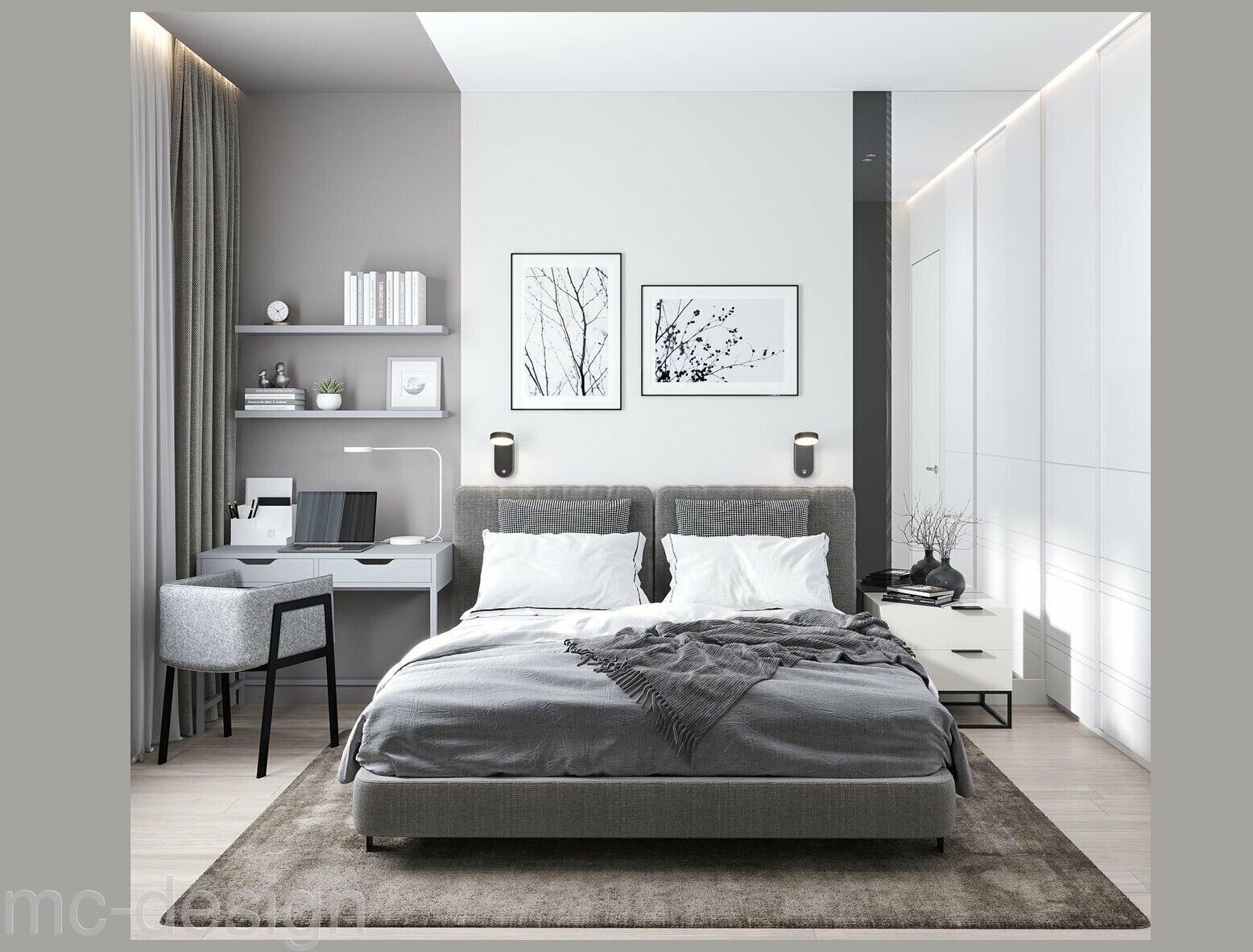 Дизайн спальни в светло-серых оттенках